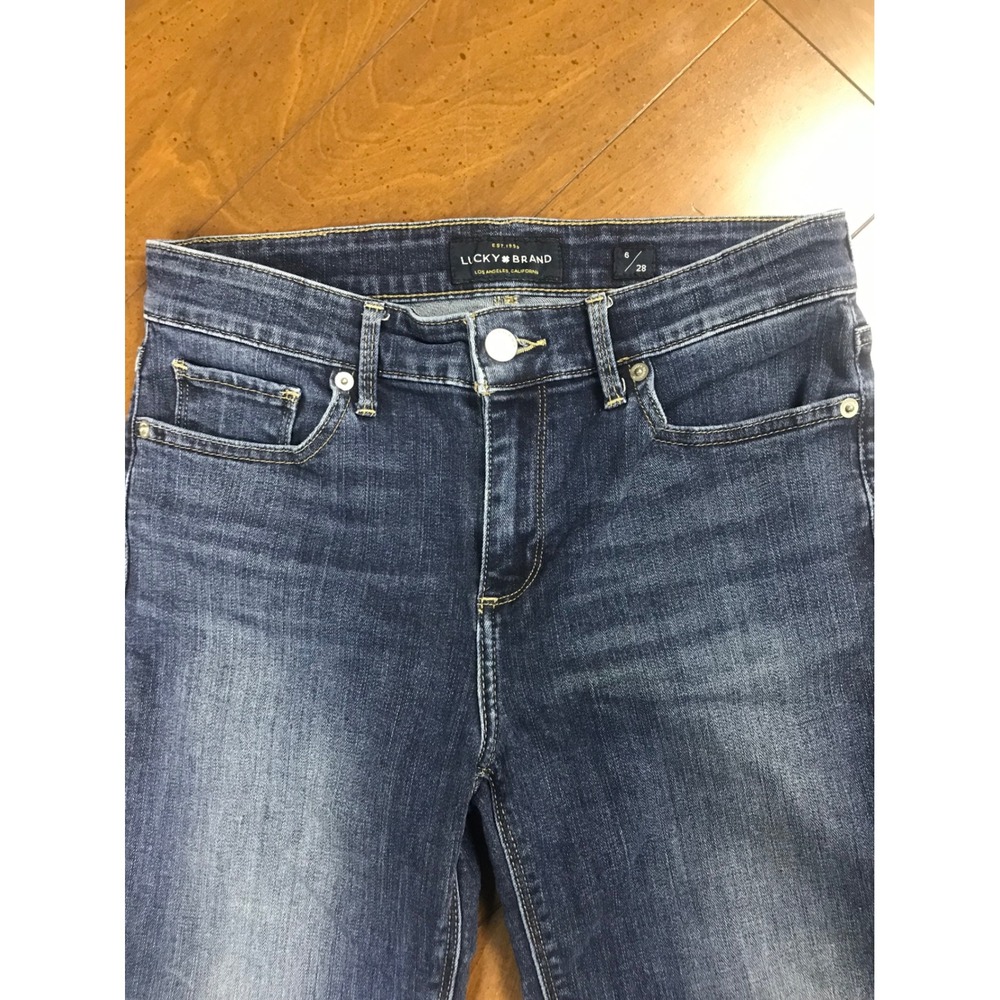 Lucky Brand Ava Skinny Jeans Dark‎ Wash Frayed Hem Distressed Size 6 28 - Picture 2 of 10